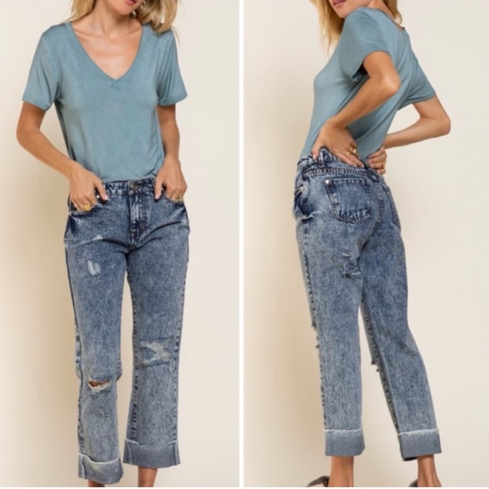 NWT! POL Ankle Cut Vintage Acid Wash Distressed Jeans - Picture 3 of 4